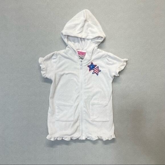 Terry Cloth Full Zip Hooded Swim Coverup Size 18 Months white - Picture 5 of 6